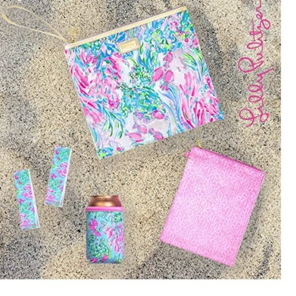 Lilly Pulitzer Beach Day Pouch 5 pc Set NWT Best Fishes - Picture 1 of 1